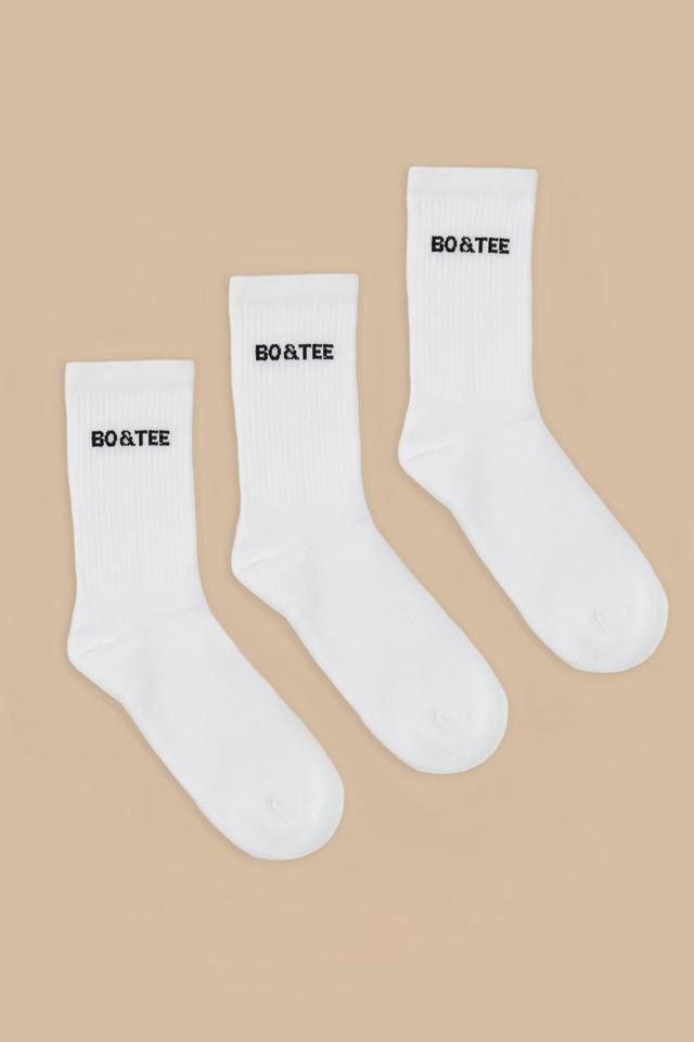 Ribbed Crew Sock Bundle in White Product Image