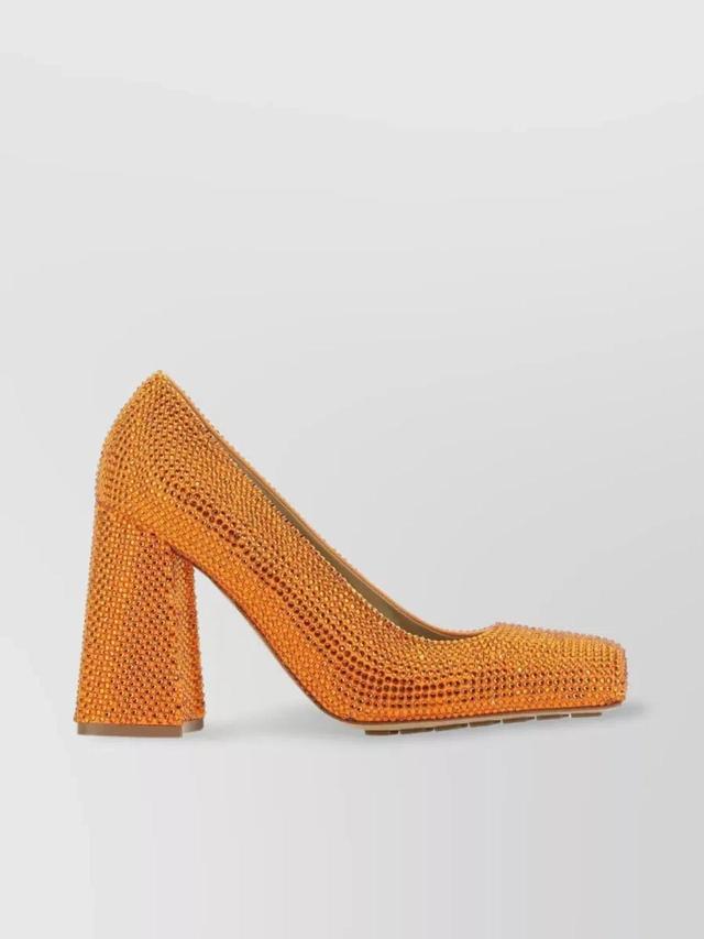 Leather And Rhinestone Tower Pumps In Orange Product Image