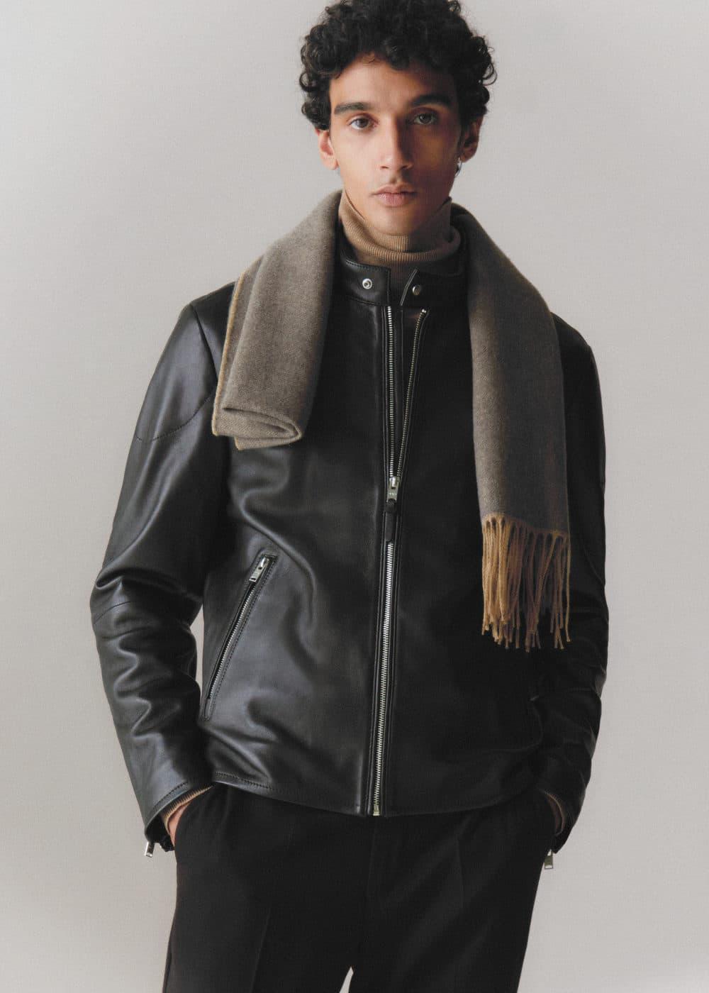 MANGO MAN - Zip-detail leather biker jacket blackMen Product Image