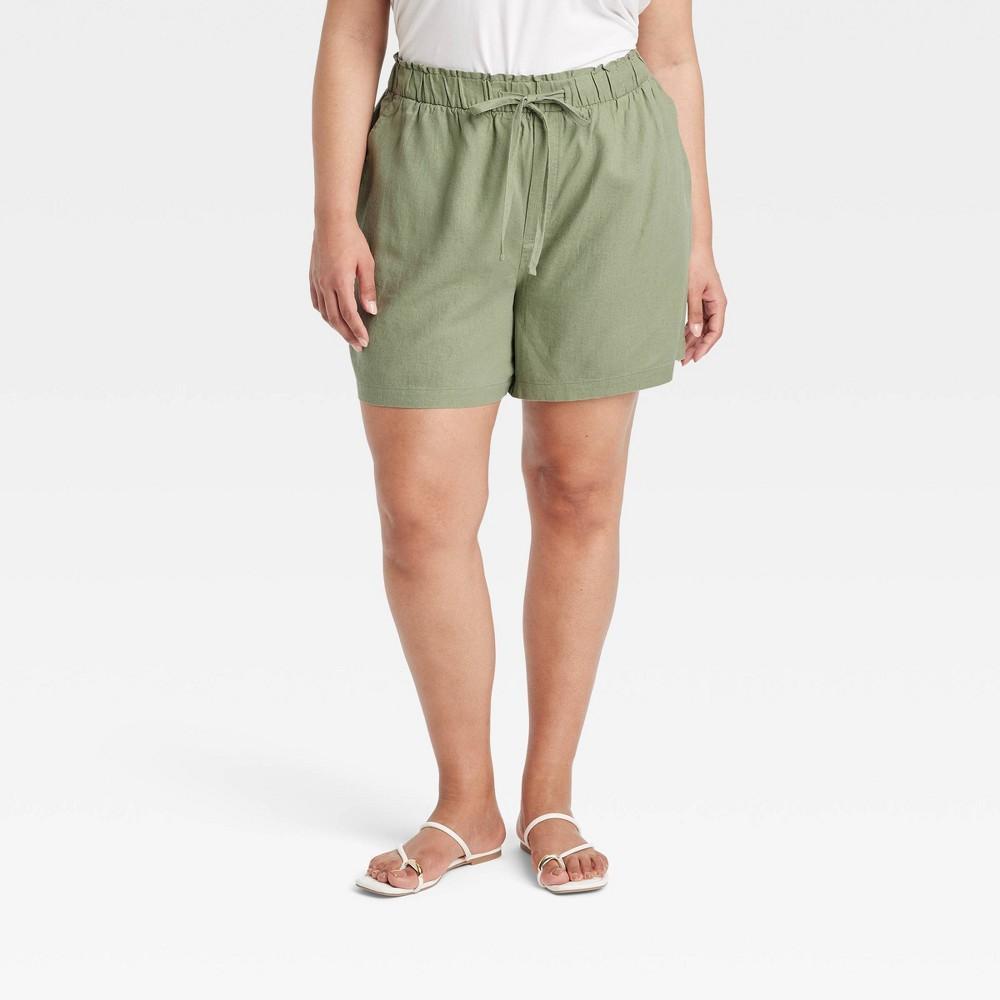 Womens High-Rise Linen Pull-On Shorts - Ava & Viv Sage 2X Product Image