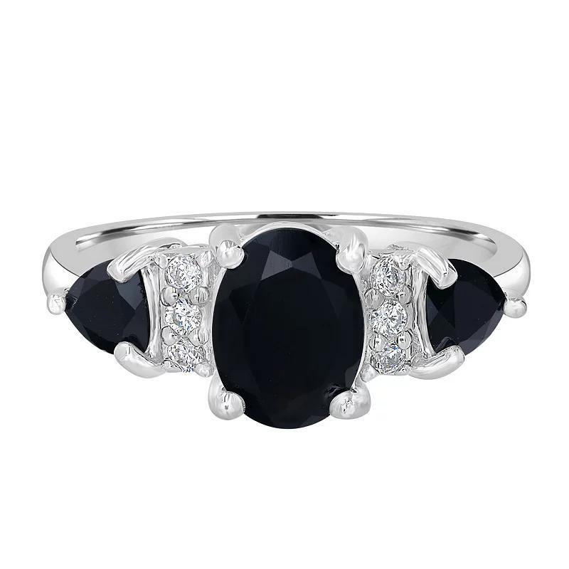 Belk Silverworks Sterling Silver Black Onyx And Cubic Zirconia 3 Oval Ring Product Image