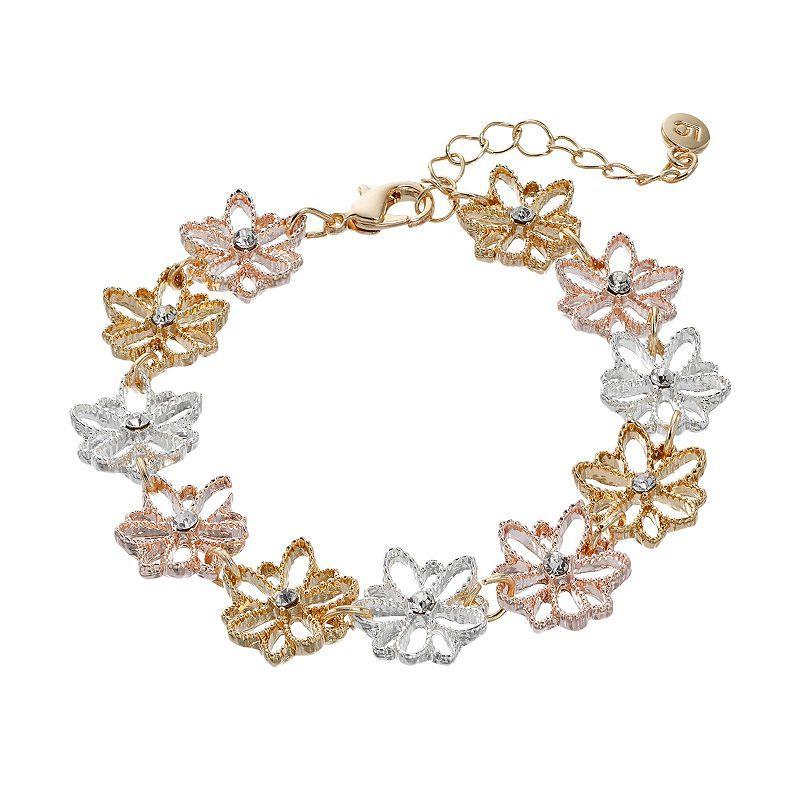 LC Lauren Conrad Tri Tone Textured Flower Bracelet, Womens, Clear Product Image