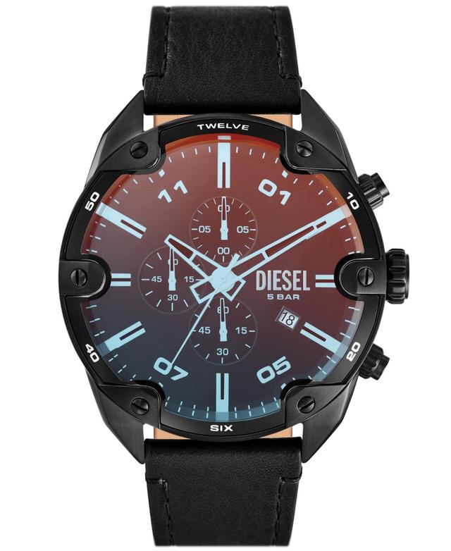 Diesel Mens Spiked Chronograph Black Leather Watch 49mm Product Image