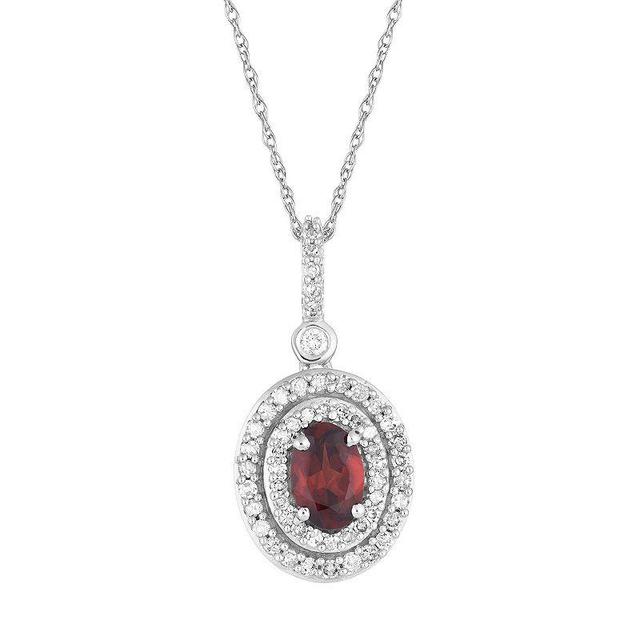 10k White Gold Garnet & 1/4 Carat T.W. Diamond Oval Halo Pendant Necklace, Womens 10k Whgold Product Image