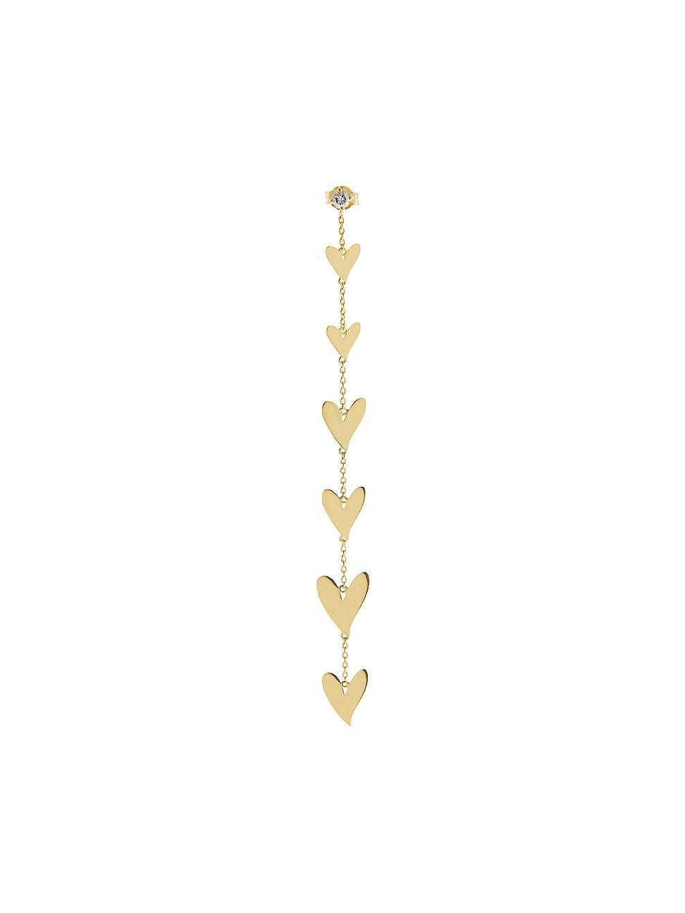 Womens Be Mine 14K Yellow Gold & 0.12 TCW Diamond Single Heart Chain Earring Product Image