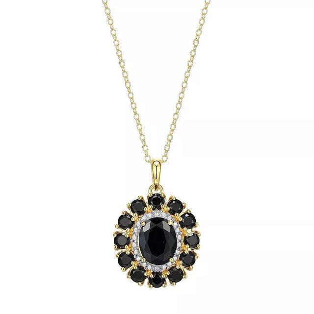 18K Gold Over Silver Genuine Black Sapphire and Diamond Accent Pendant, Womens Gold Tone Product Image