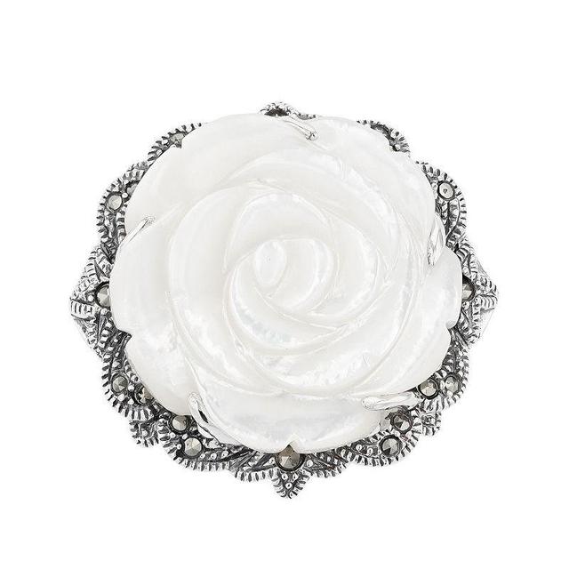 Lavish by TJM Sterling Silver Carved Mother-of-Pearl Rose & Marcasite Ring, Womens Product Image