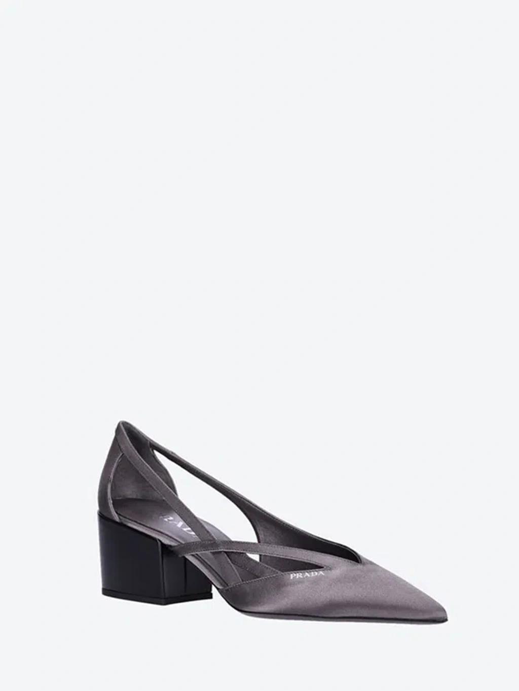 PRADA 55 Pointed Satin Pumps In Grey Product Image