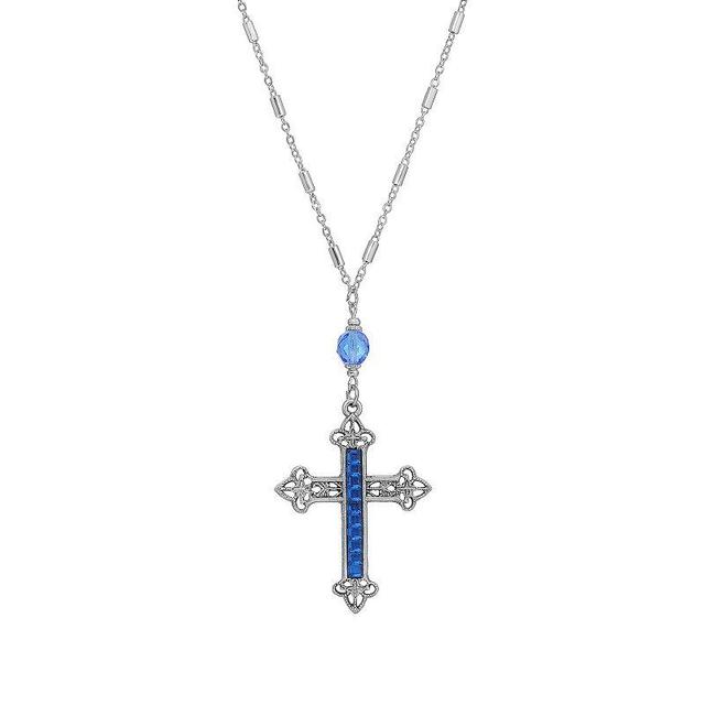 Symbols of Faith Stone Cross Pendant Necklace, Womens, Blue Product Image