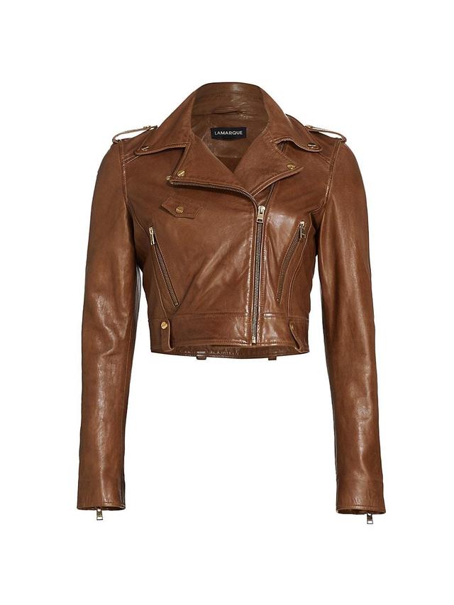 Womens Ciara Leather Cropped Biker Jacket Product Image