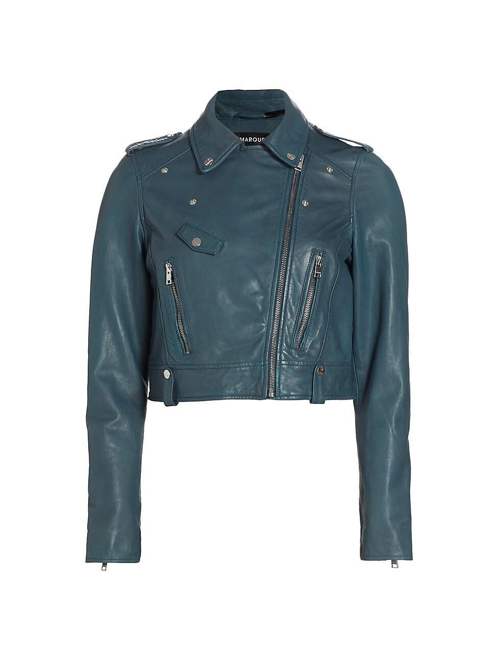 Womens Ciara Leather Cropped Biker Jacket Product Image