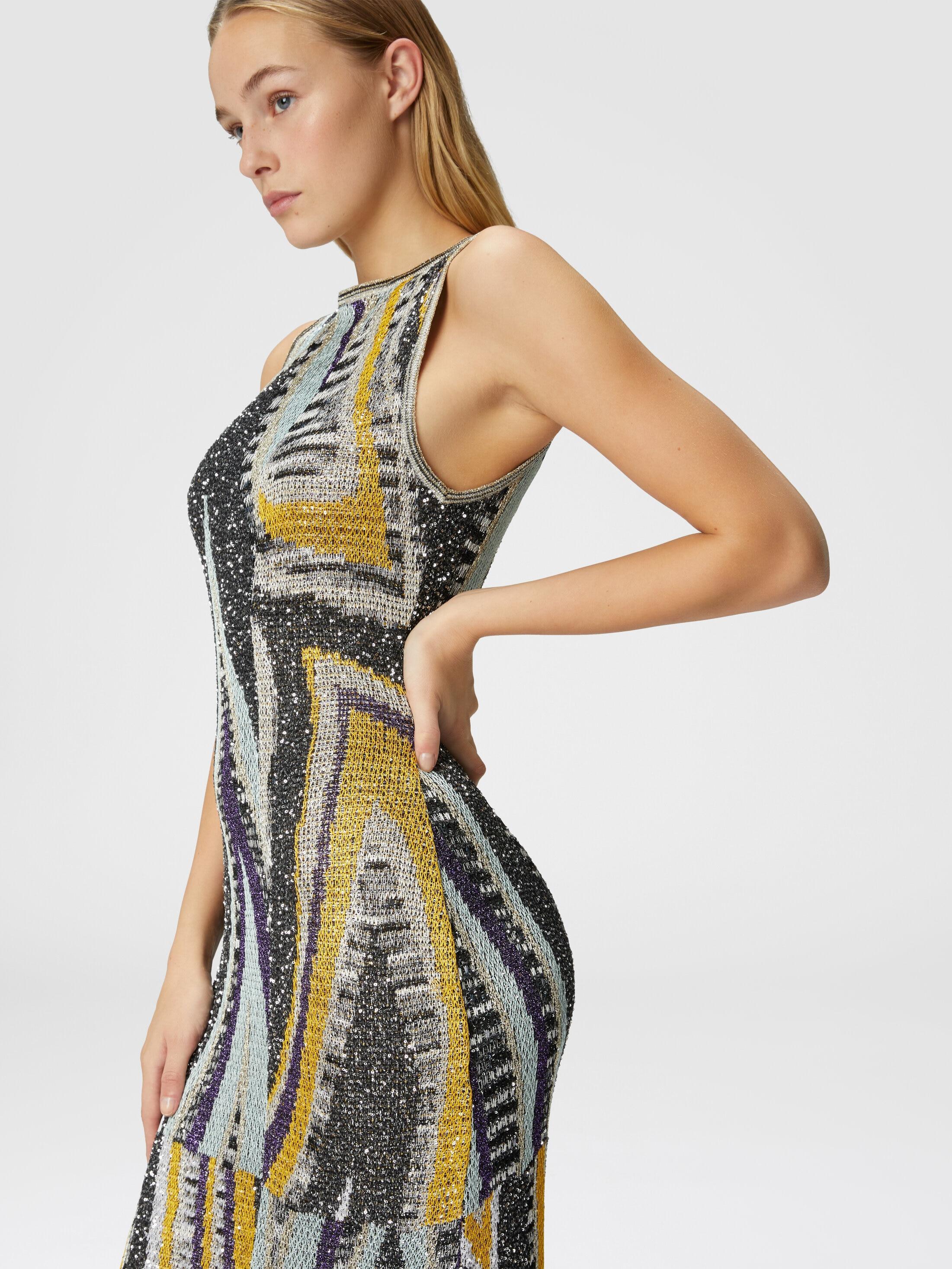 Long sleeveless dress in viscose blend zig zag lamé Product Image