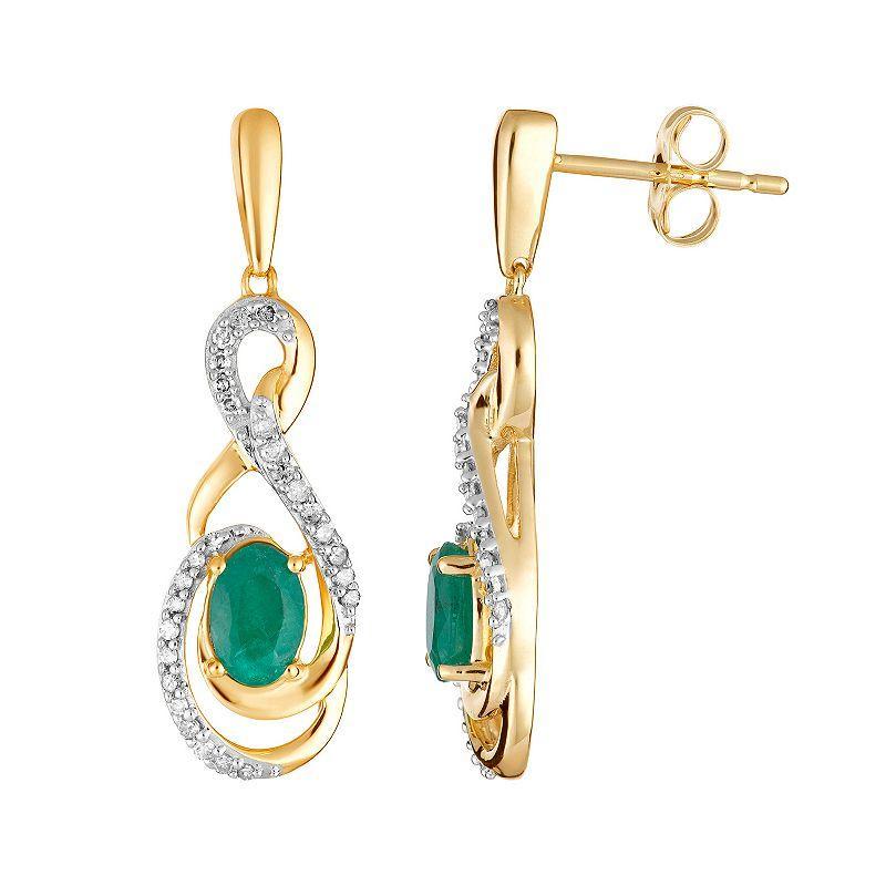 10k Gold Emerald & 1/5 Carat T.W. Diamond Drop Earrings, Womens, Green Product Image