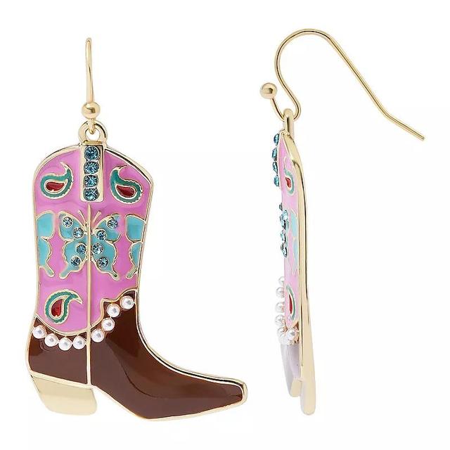 Celebrate Together Gold Tone Crystal Western Cowboy Boot Drop Earrings, Womens, Multi Product Image