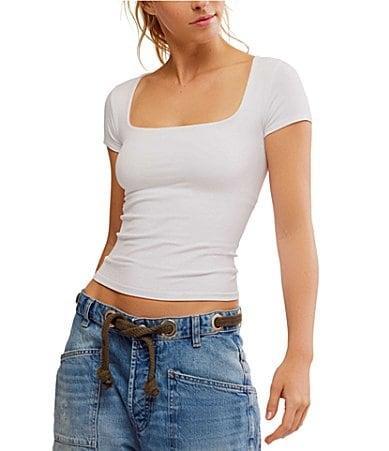 Free People Clean Lines Square Neck Short Sleeve Baby Tee Product Image