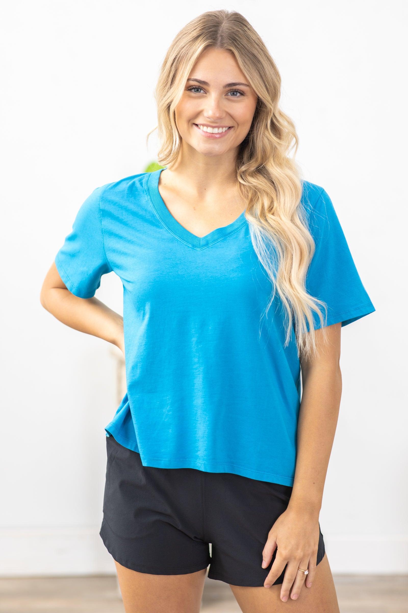 Cotton Blend V-Neck Knit Tee Product Image