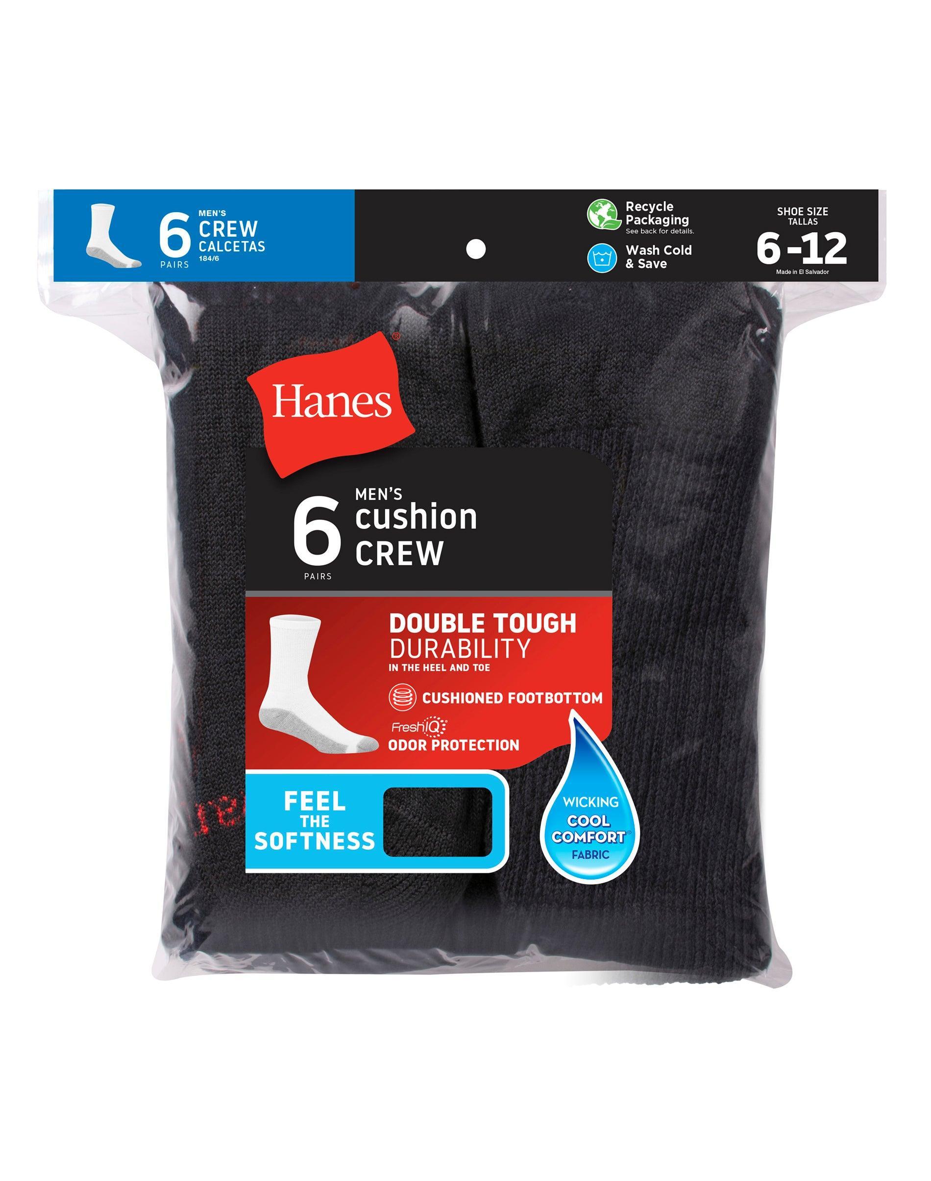 Hanes Mens Cushion Crew Socks, 6-Pairs Black 10-13 Product Image