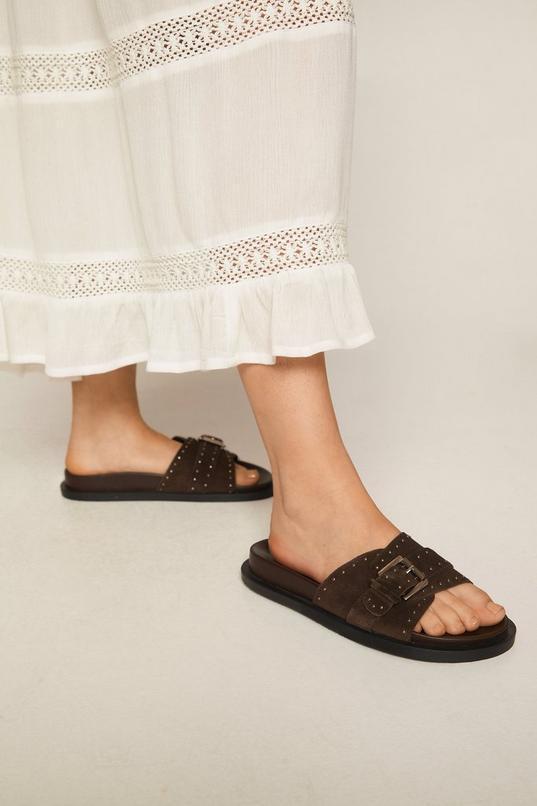 Suede Studded Buckle Sandals product image