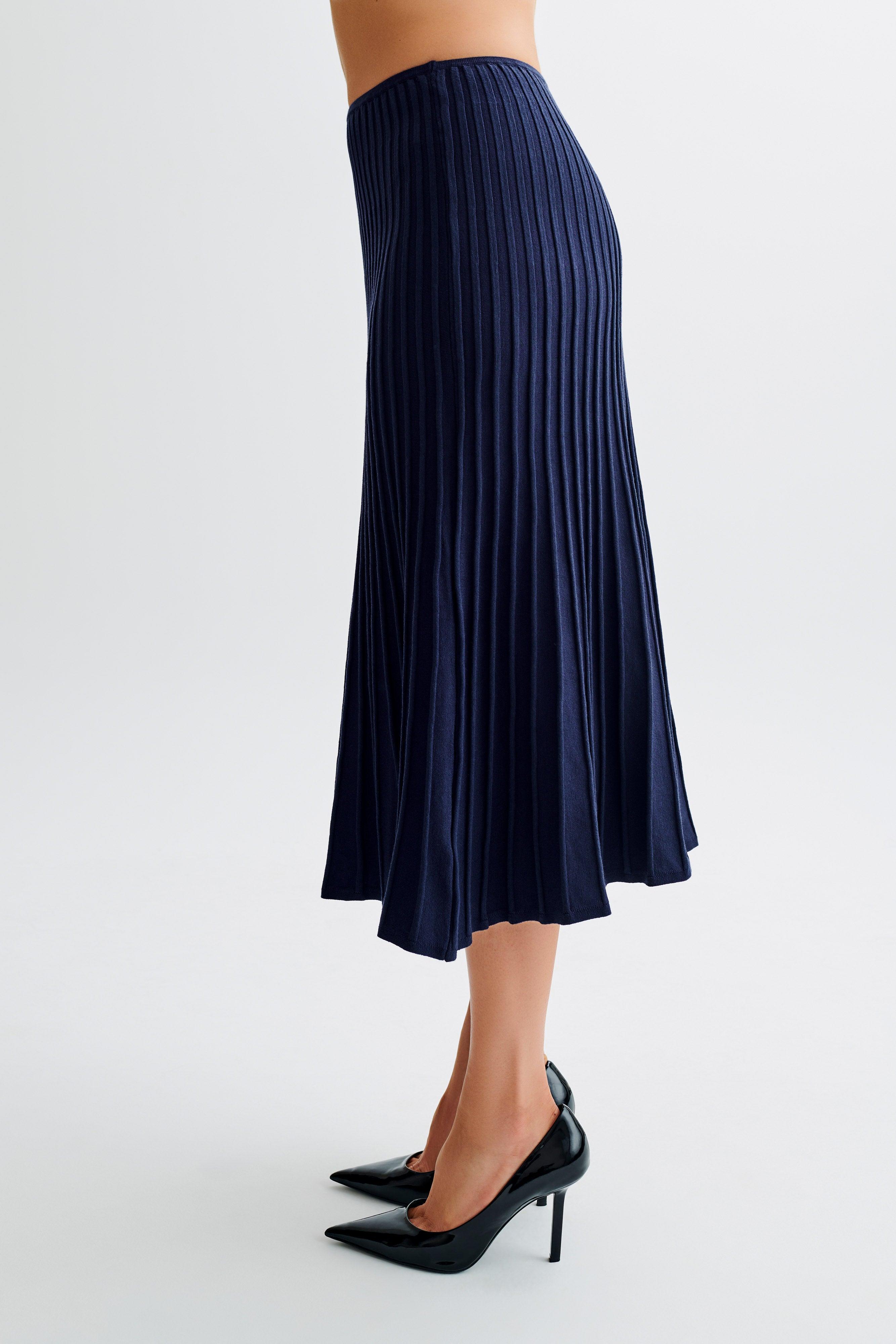 Jolene Rib Knit Midi Skirt - Navy Product Image