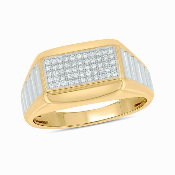 Men's 1/4 CT. T.w. Rectangular Multi-Diamond Ribbed Stepped Shank Ring in Sterling Silver and 14K Gold Plate Product Image