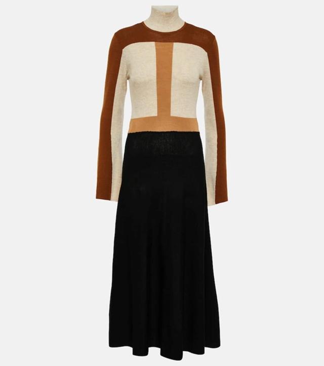 Color-block Wool Midi Dress In Neutrals Product Image