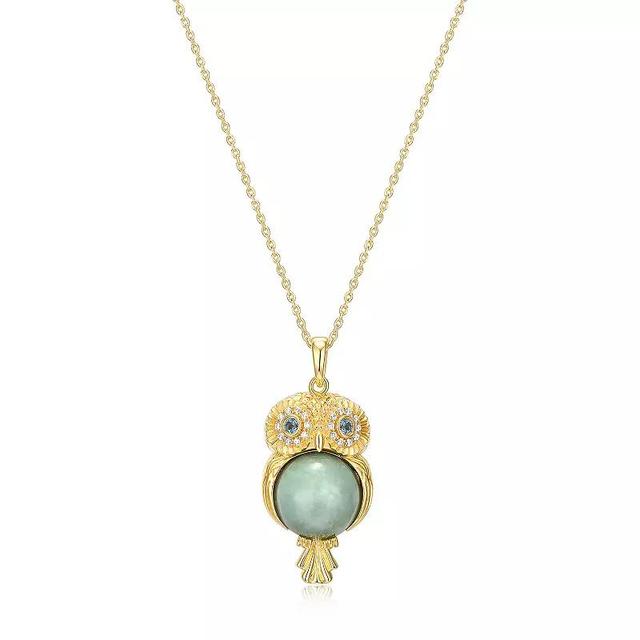 Dynasty Jade 18k Gold over Sterling Silver Genuine Jade, Blue Topaz, & Cubic Zirconia Owl Pendant Necklace, Womens Gold Tone Product Image