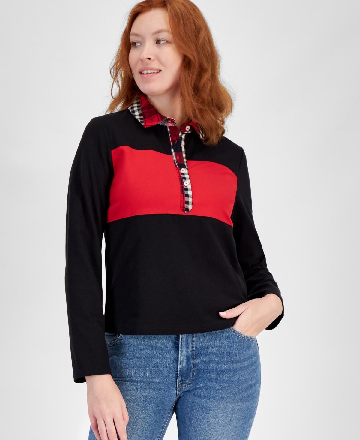 Nautica Jeans Womens Colorblocked Long-Sleeve Rugby Top Product Image