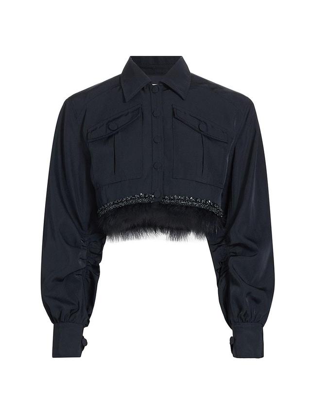 Womens Suvi Faux-Feather-Trim Cropped Jacket Product Image