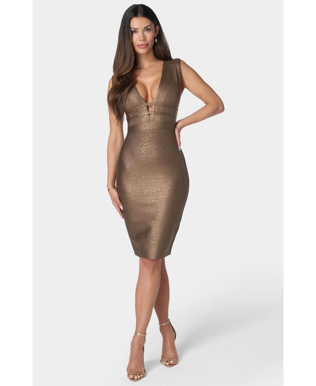 Women's Foiled Bandage Plunge Neck Midi Dress Product Image