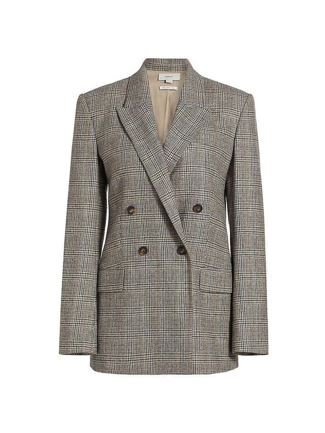 Womens Plaid Wool-Blend Double-Breasted Blazer Product Image