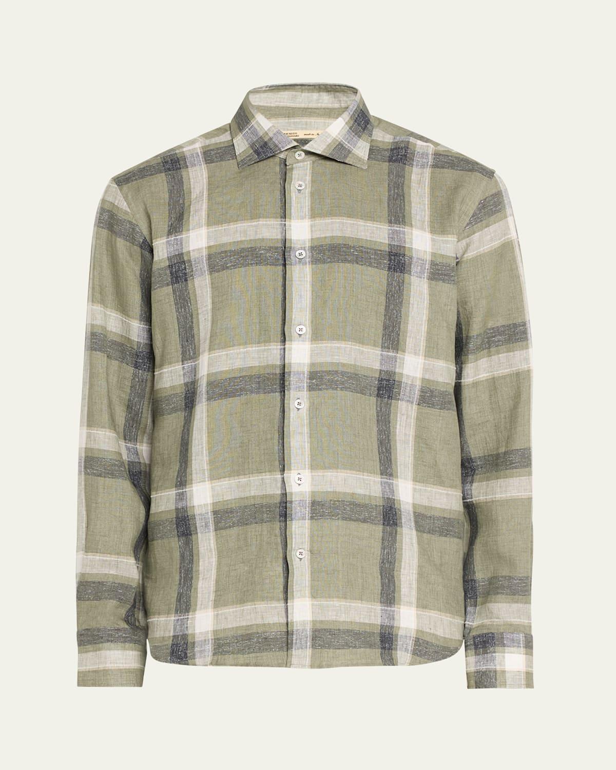 Mens Linen-Cotton Plaid Sport Shirt Product Image