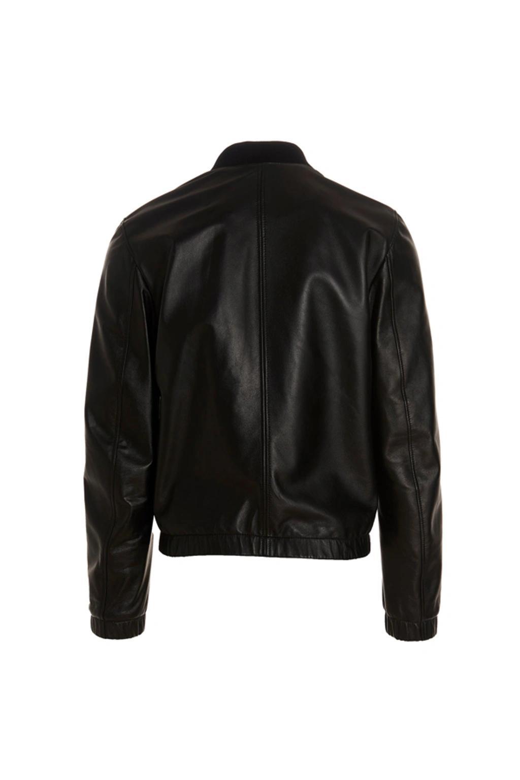 Leather Jacket With Branded Tag In Black Product Image