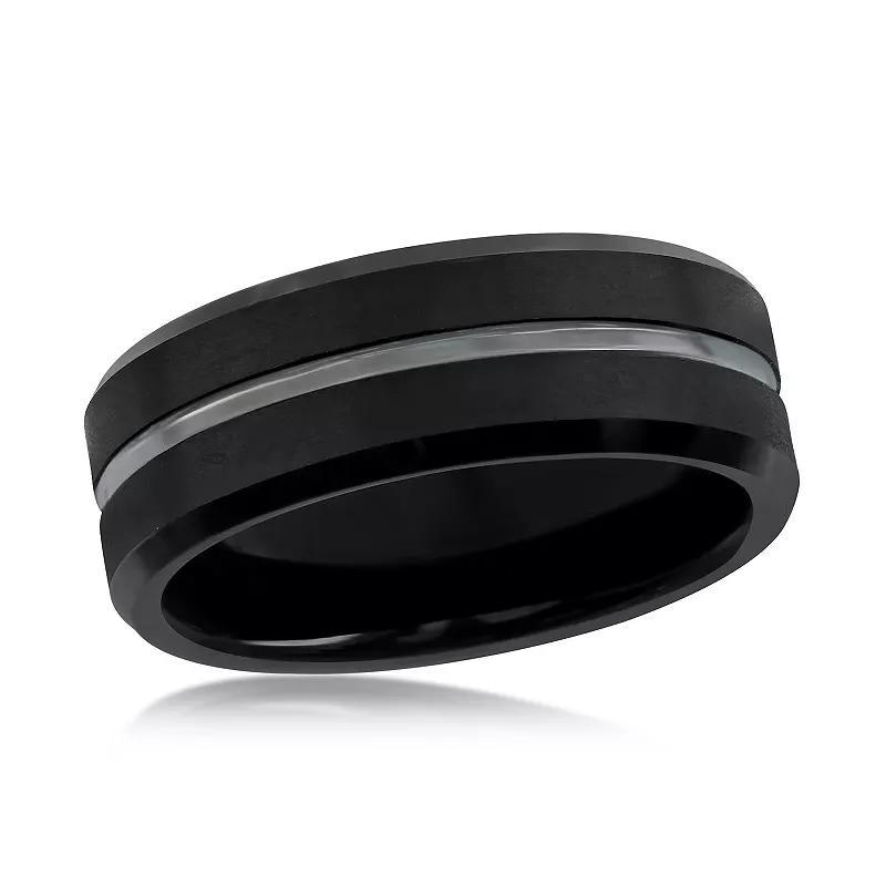 Metallo Sleek Luxe Interior Stripe Tungsten Ring, Mens Black Product Image