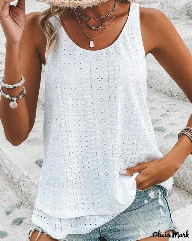 Olivia Mark – Womens Sleeveless Eyelet Embroidered Layered Blouse Product Image