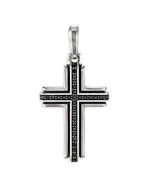 Mens Pav Black Diamond Sterling Silver Deco Cross Pendant Product Image