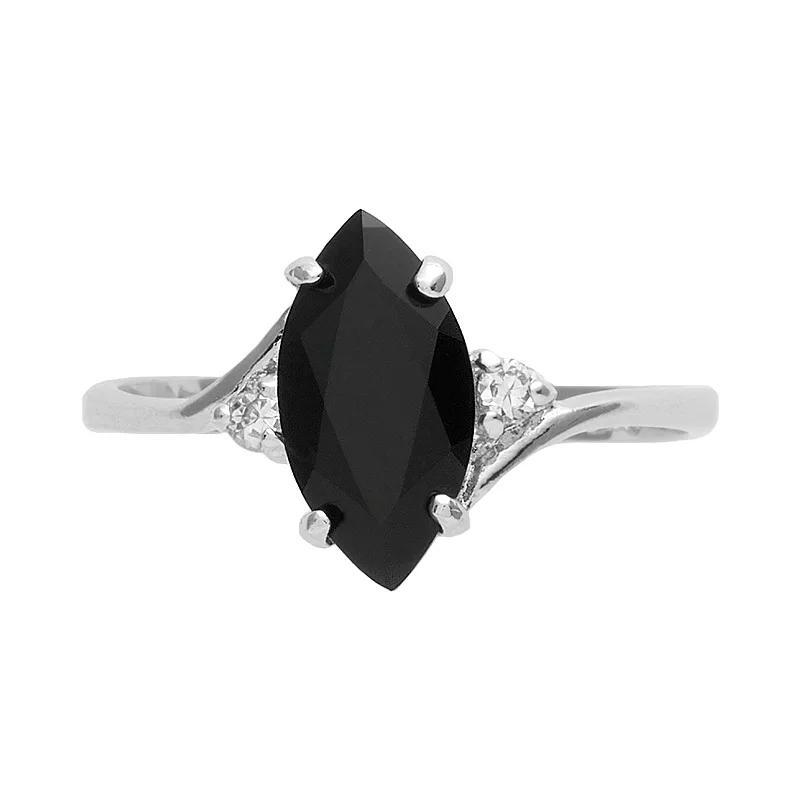 Sterling Silver Marquise Onyx Ring, Womens Product Image