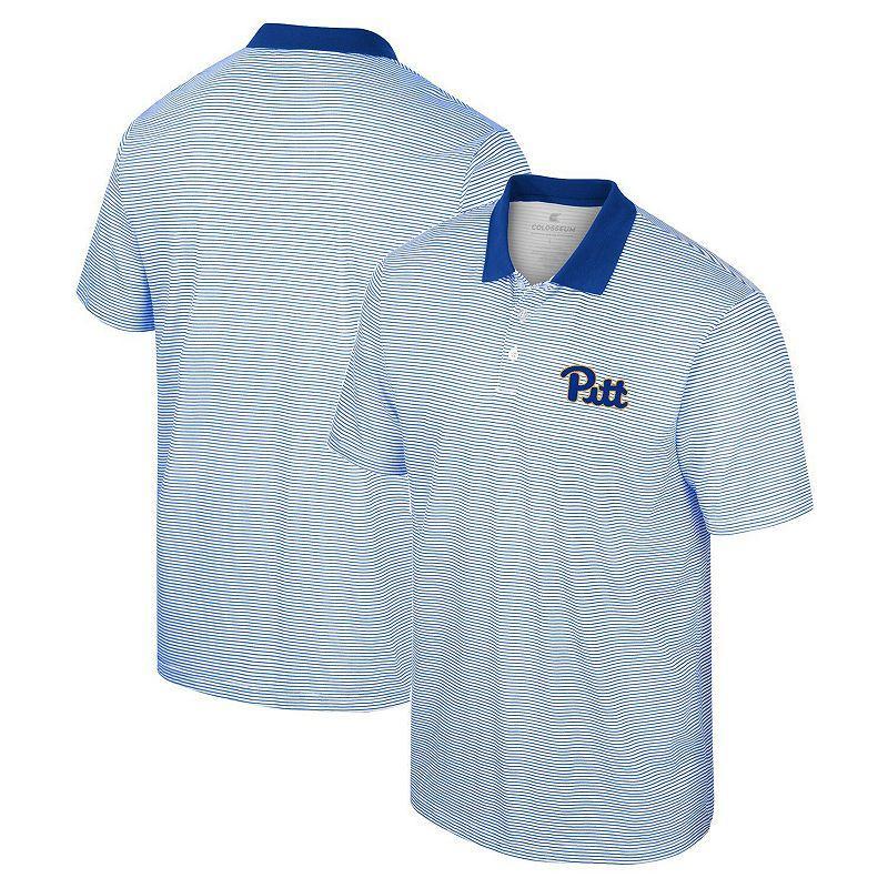 Mens Colosseum White/Royal Pitt Panthers Print Stripe Polo Product Image