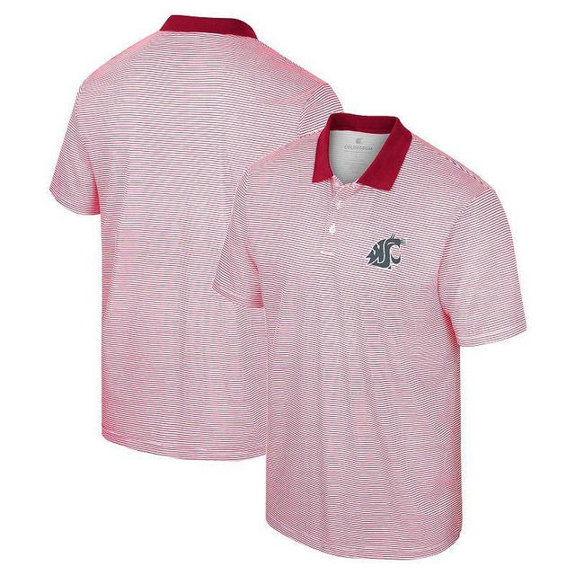 Mens Colosseum White/Crimson Washington State Cougars Print Stripe Polo Product Image