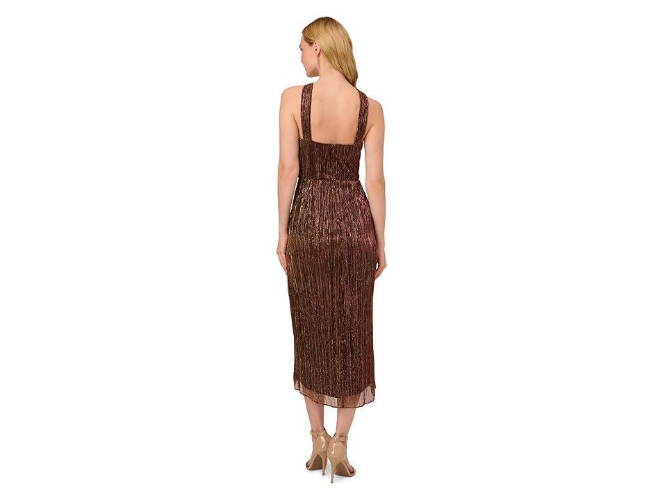 Adrianna Papell Halter Crinkle Metallic Dress (Copper) Women's Dress Product Image