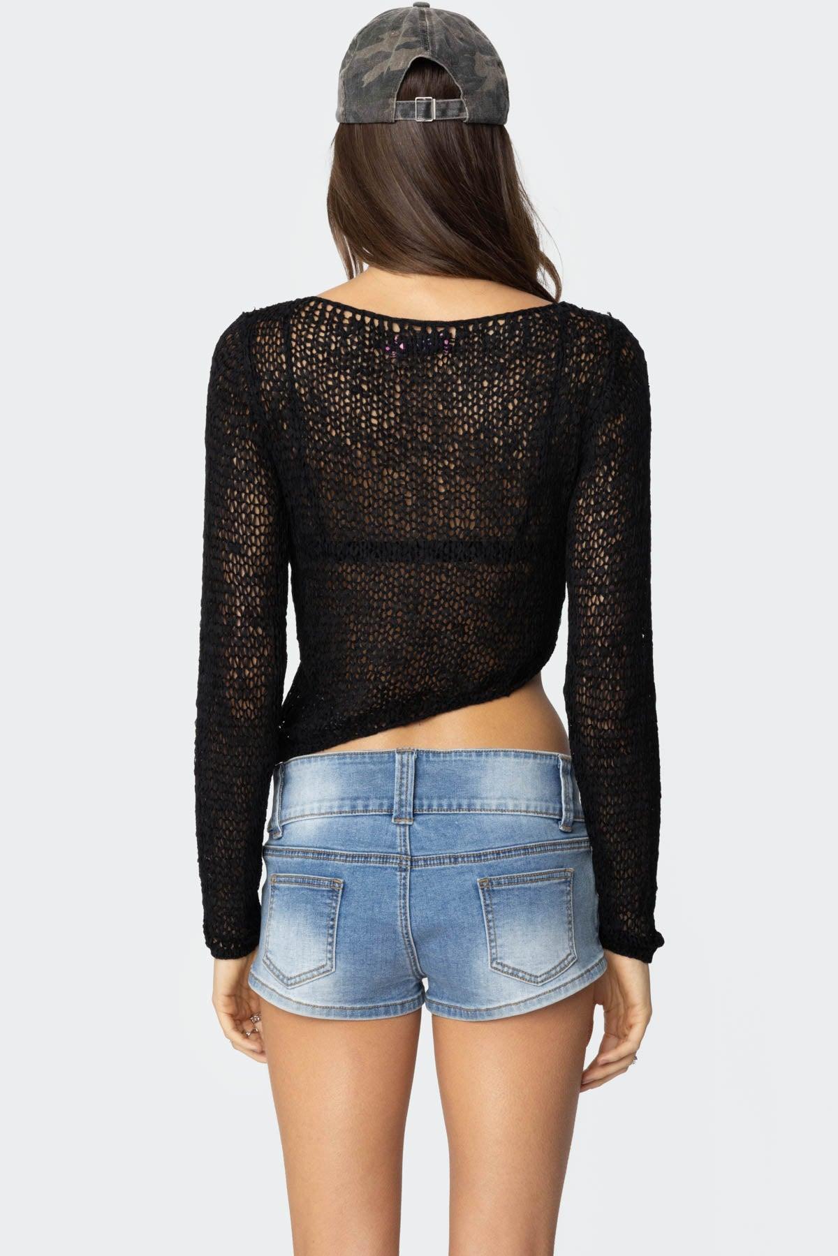 Sheer Loose Knit Asymmetric Top Product Image