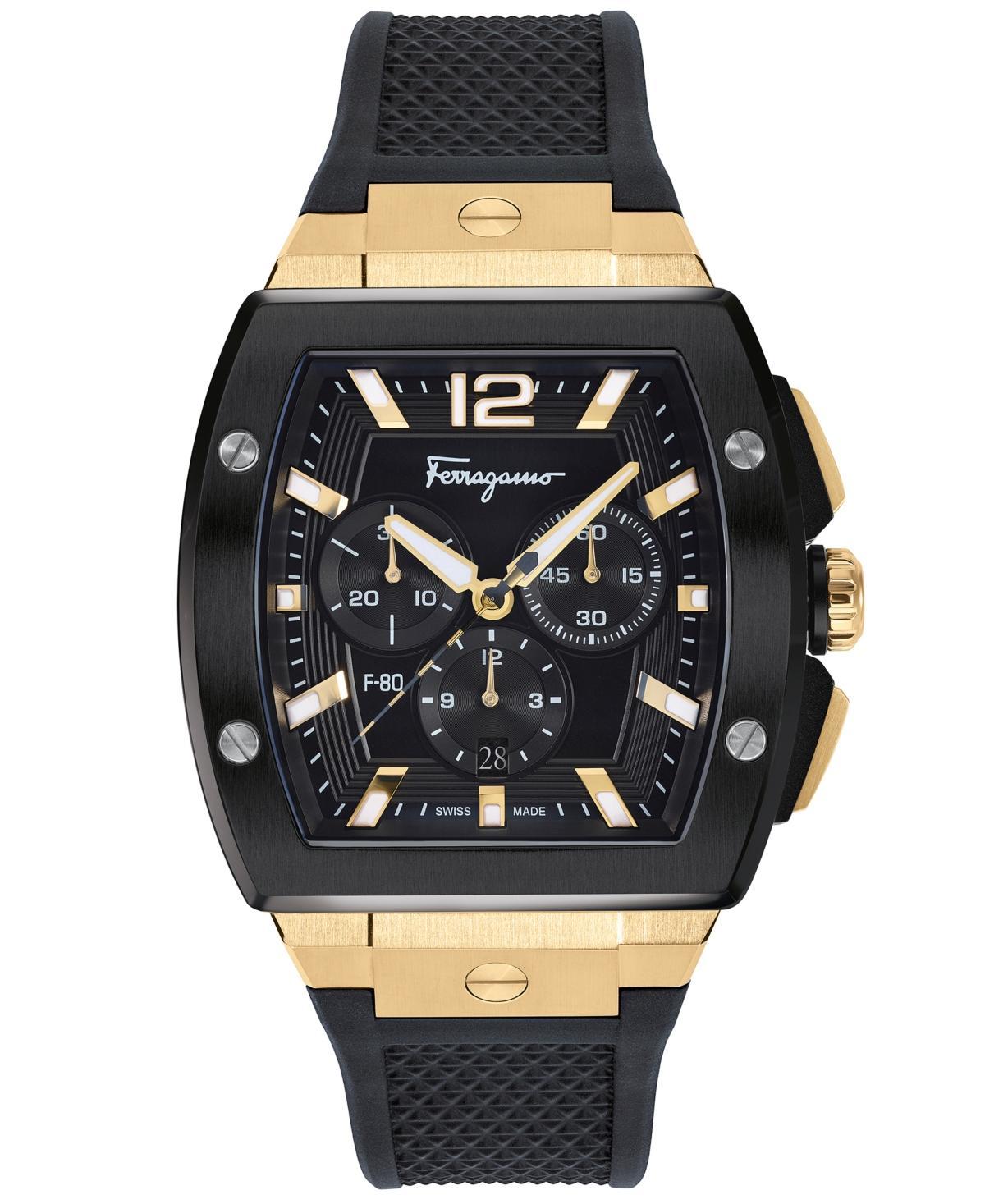 FERRAGAMO Tonneau Chronograph Silicone Strap Watch, 41.8mm Product Image