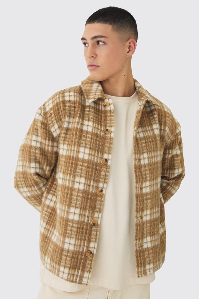 Brushed Plaid Overshirt | boohooMAN USA Product Image