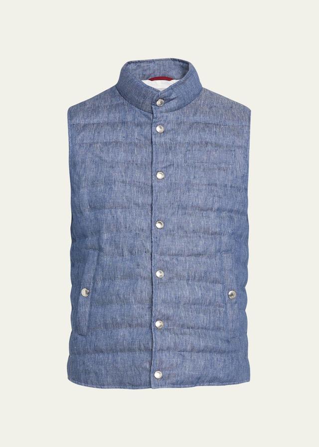 Mens Linen and Wool Diagonal Quilted Down Vest Product Image