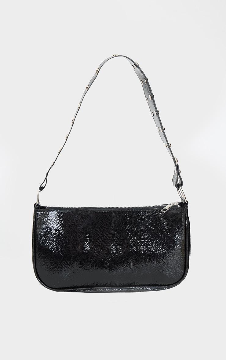 Black Crinkle Stud Handle Shoulder Bag Product Image