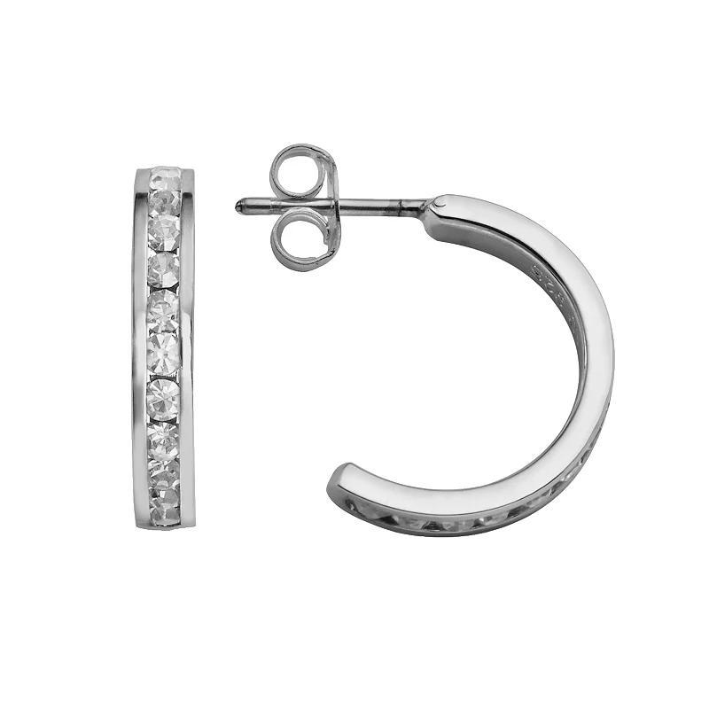 Traditions Jewelry Company Sterling Silver Crystal Semi-Hoop Earrings, Womens, June Product Image