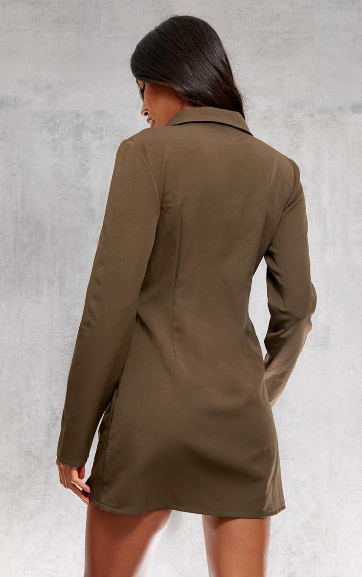 Dark Khaki Ring Detail Wrap Blazer Dress Product Image