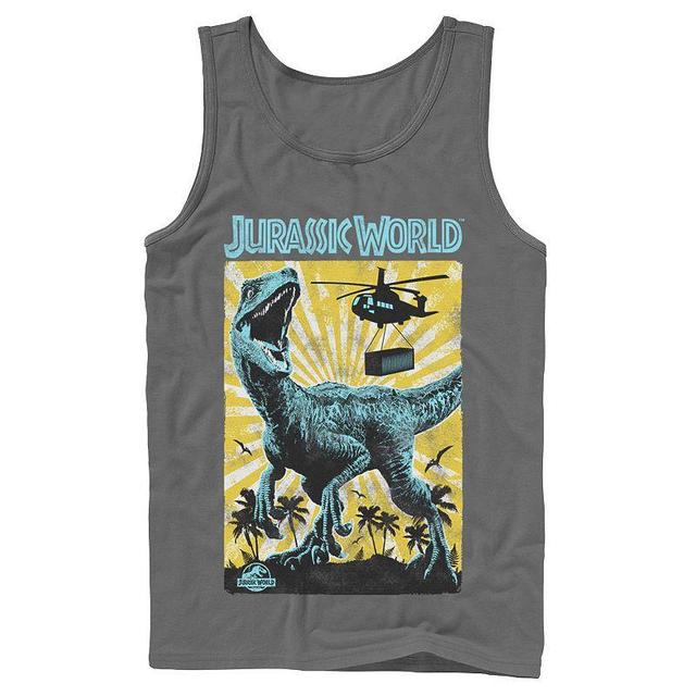 Mens Jurassic World T-Rex Color Pop Retro Poster Tank Top Blue Product Image