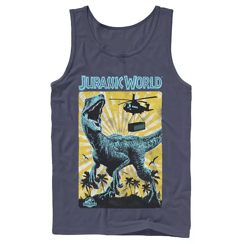 Mens Jurassic World T-Rex Color Pop Retro Poster Tank Top Blue Product Image