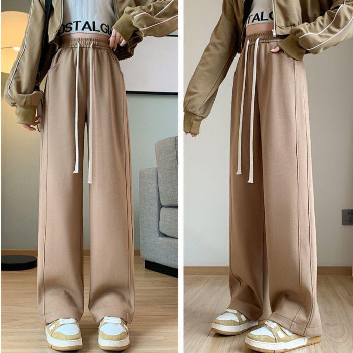 Drawstring Waist Plain Wide Leg Pants product image