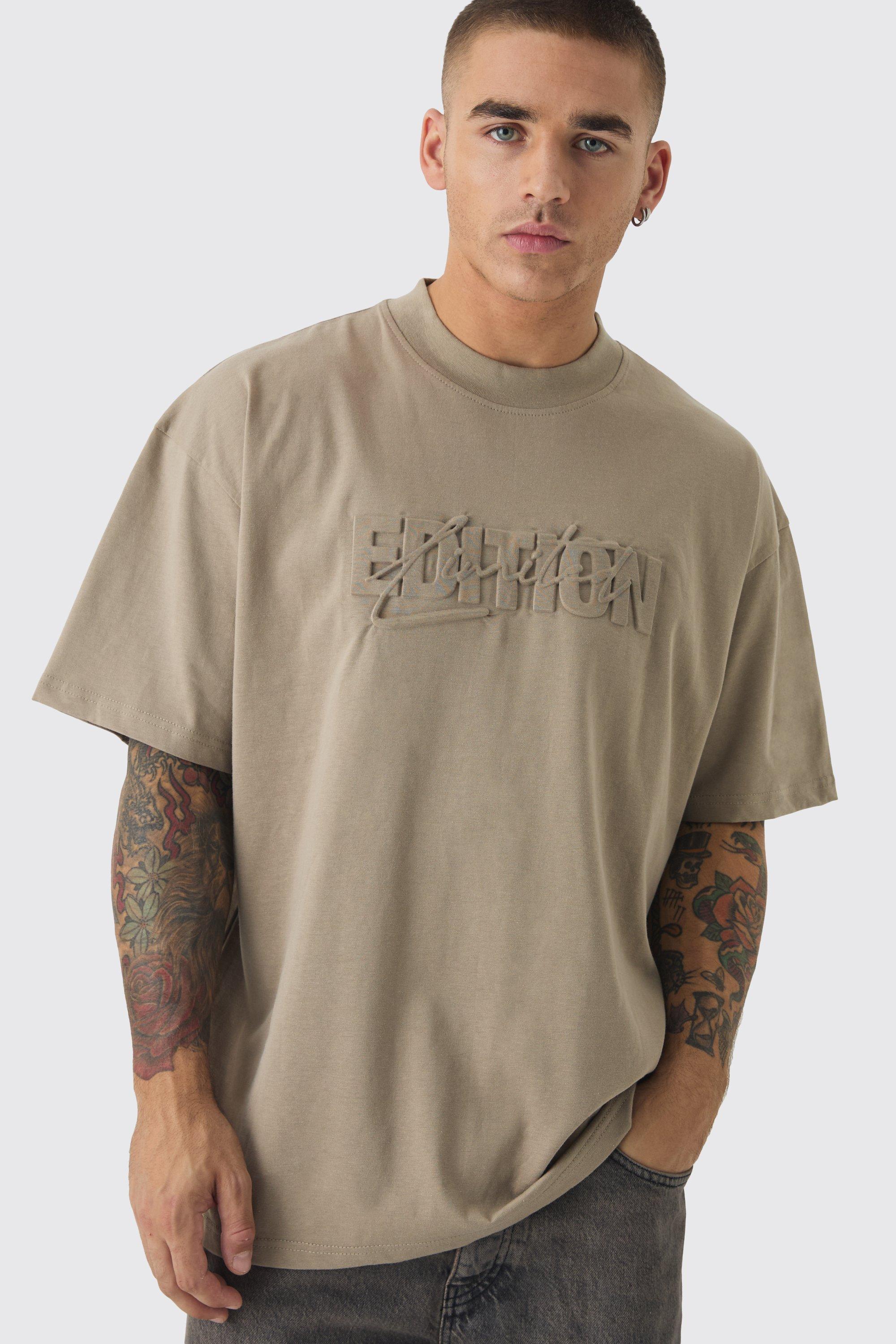 Oversized Extended Neck Limited Edition Embossed T-Shirt | boohooMAN USA Product Image